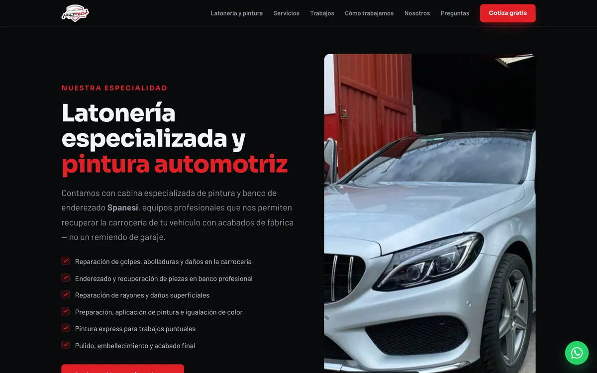 Sección de latonería especializada de Multitech Automotriz