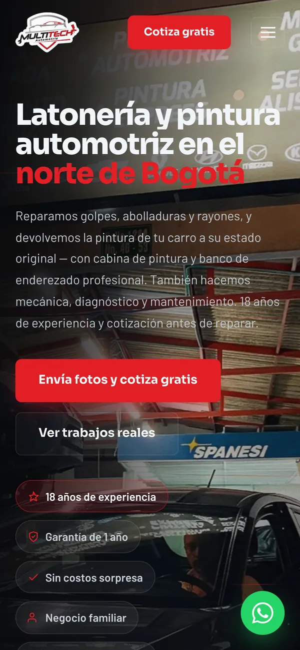 Portada del sitio de Multitech Automotriz en celular