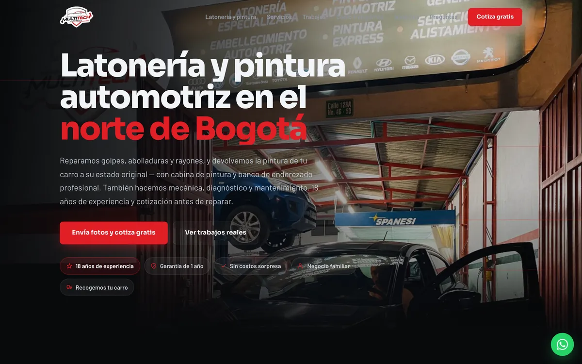 Portada del sitio web de Multitech Automotriz