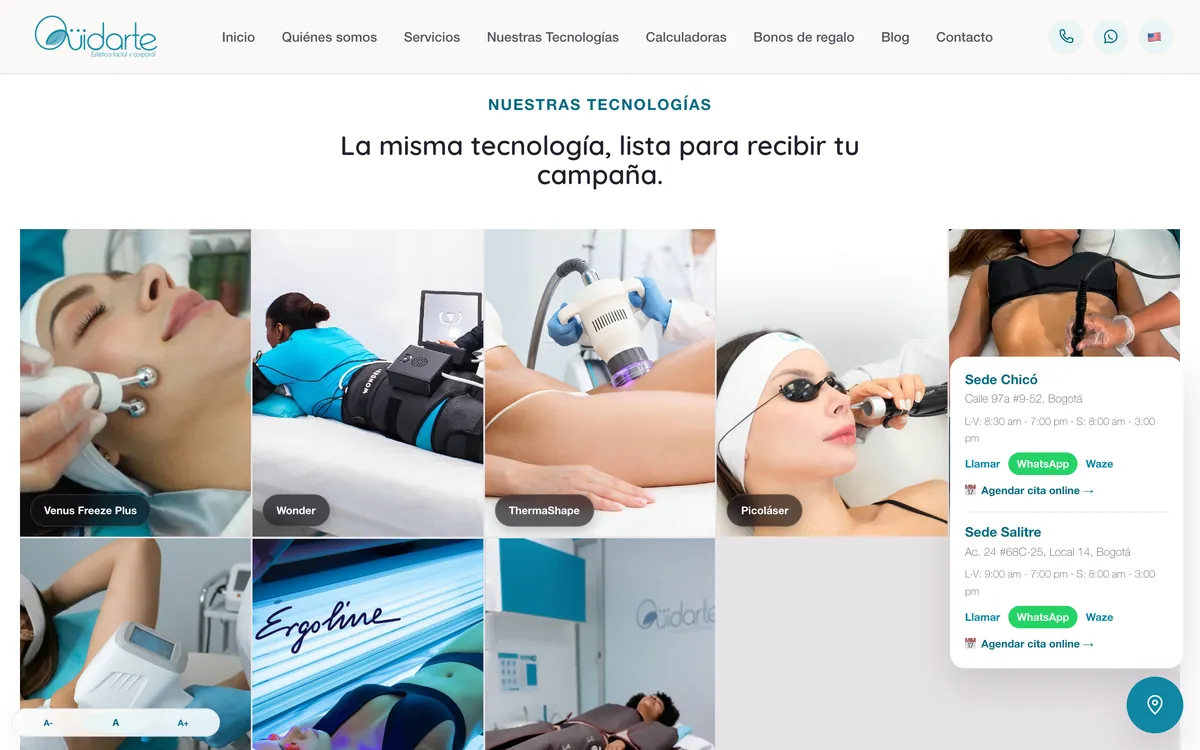 Sección de tecnologías del sitio de Qüidarte